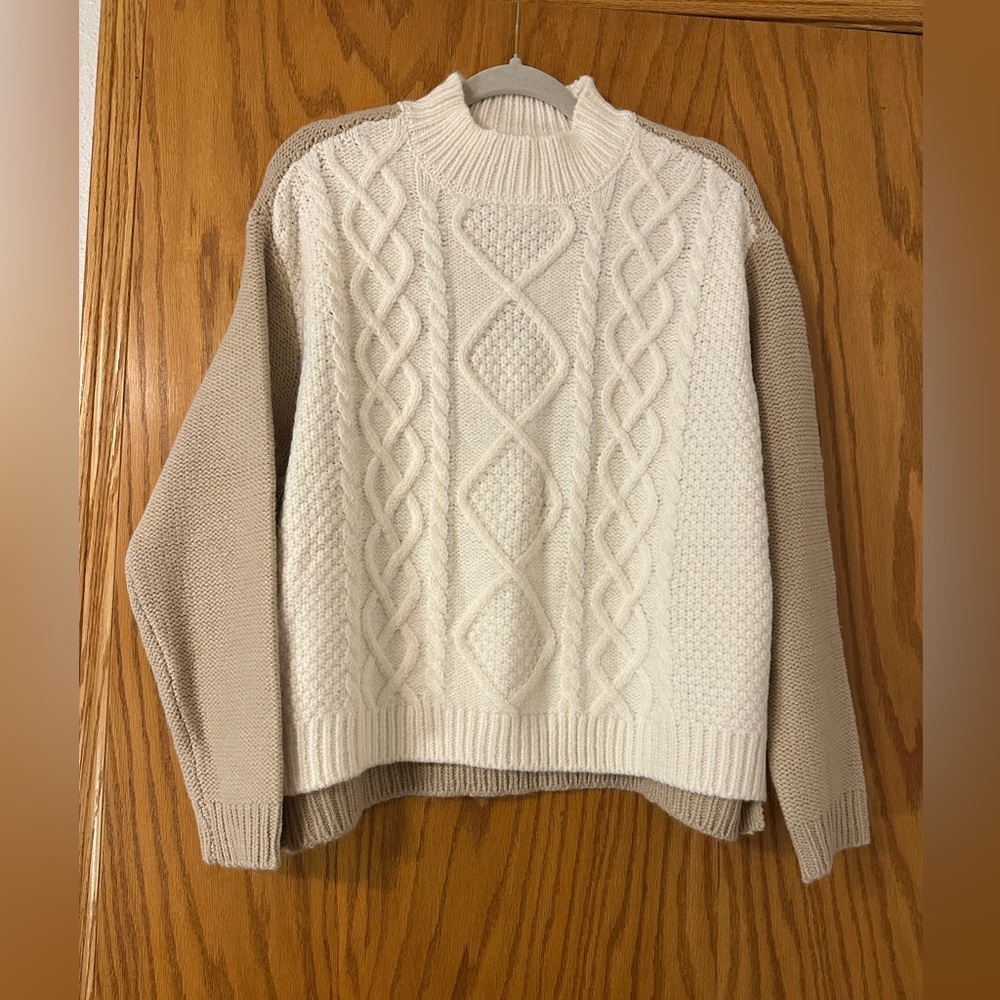 Love Ellie Ivory and Tan Cable Knit Mock Neck Sweater - NWOT - Size L